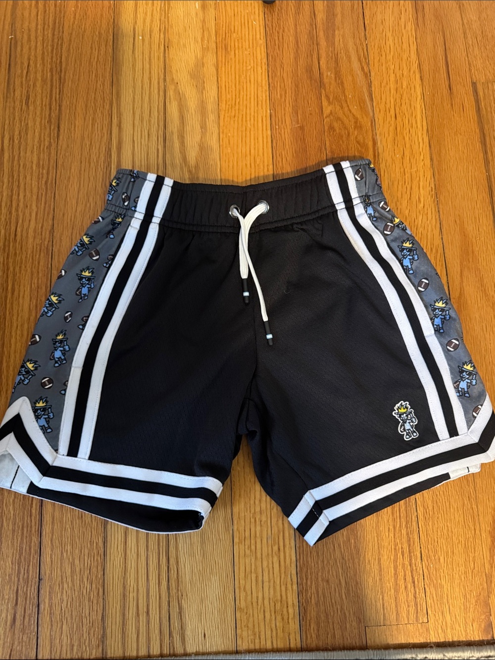 Black Kids Athletic Shorts with Grey Cartoon Side Panels